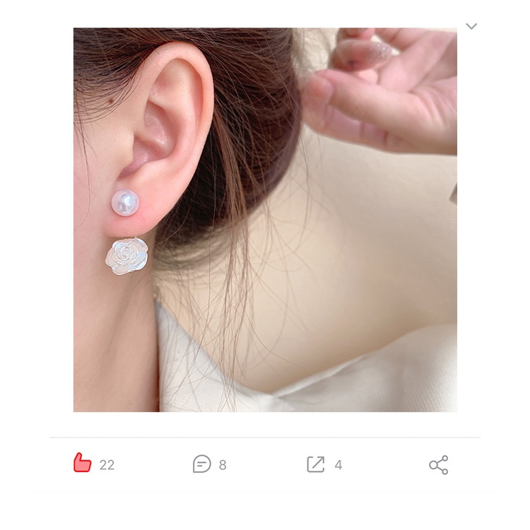 Bông Tai Mạ Bạc 925 Hình Hoa Đính Ngọc Trai Sang Trọng Cho Nữ