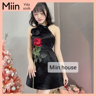 Váy yếm cuộn hoa lông cài nơ lưng