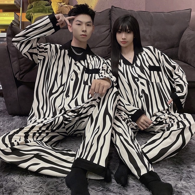 Đồ ngủ nam nữ ngựa vằn mới chất cotton xịn loại 1 siêu thoáng và thoải mái phiên bản dài tay thu đông