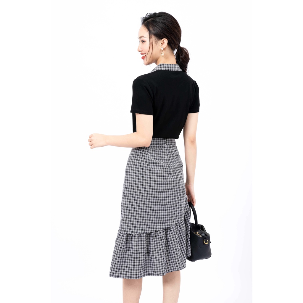 Áo thun nữ Fiona cộc tay cổ phối kẻ phù hợp đi làm đi chơi F521168