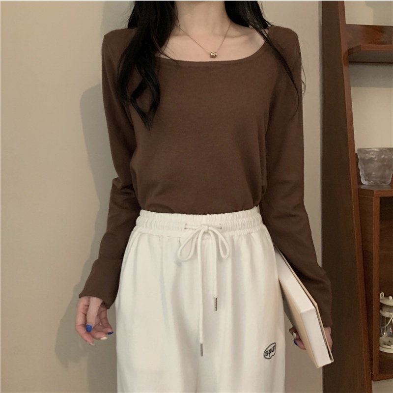 NUZIRO Áo sweater  tay dài cổ chữ U thời trang xinh xắn cá tính