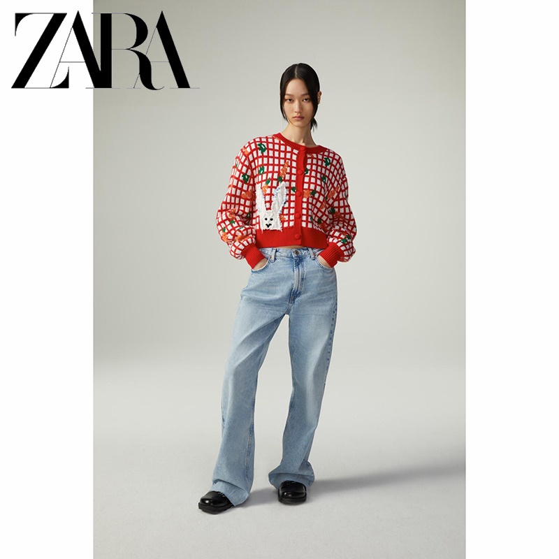 Áo Khoác Len Dệt Kim Hoa Văn Cà Rốt Thời Trang Dành Cho Nữ ZARA