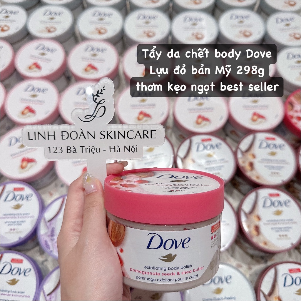 Tẩy da chết toàn thân Dove Exfoliating Body Polish dưỡng da mịn màng tươi sáng hũ 298g