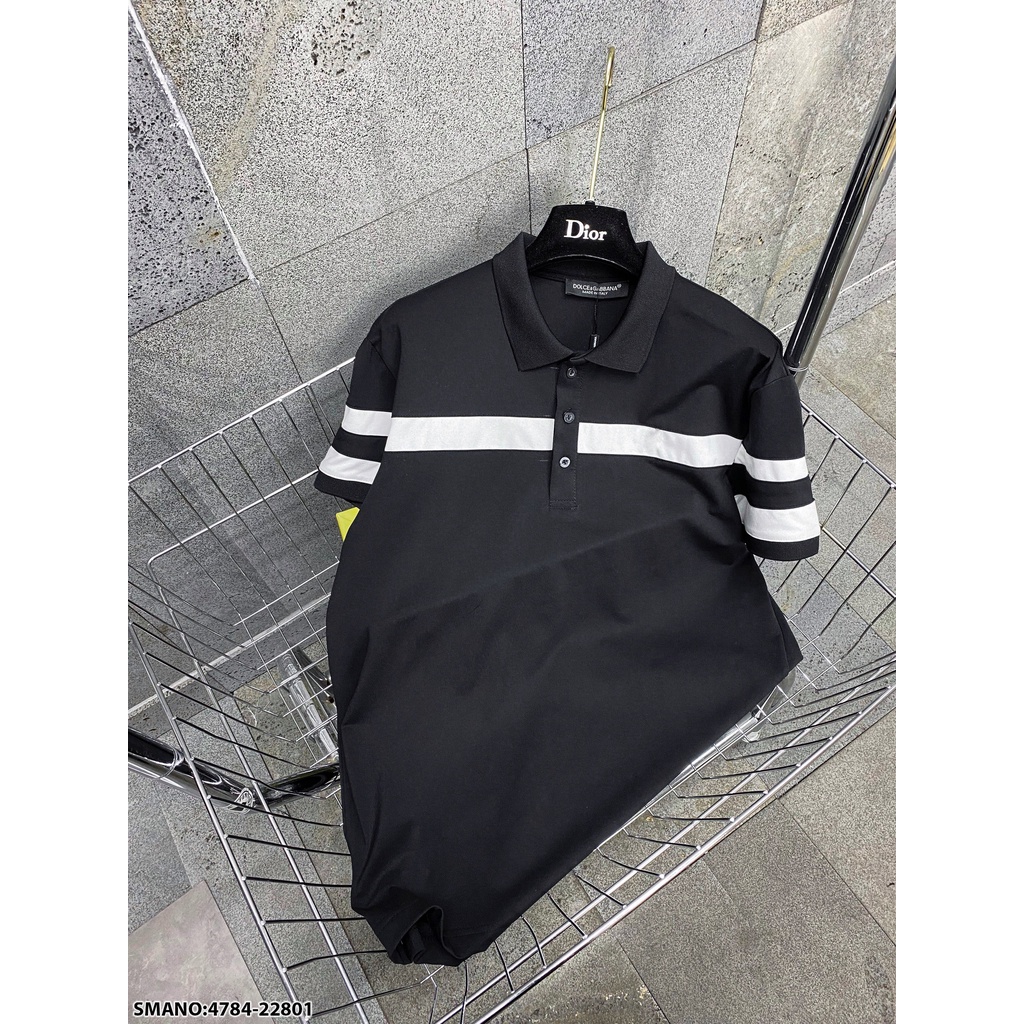 Áo thun cổ bẻ polo nam D&amp;G trắng phối đen cao cấp phong cách sang trọng