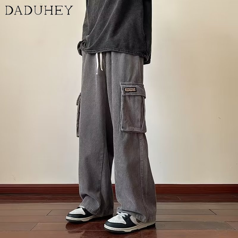 DaDuHey Hong Kong Style Men's 2023 New Cityboy Casual Pants Autumn and Winter Pants Loose Corduroy Overalls