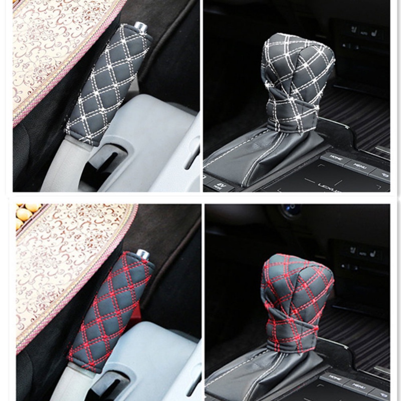 Set 2 Bọc Tay Nắm Cần Số Xe Hơi Giả Da Thêu Họa Tiết