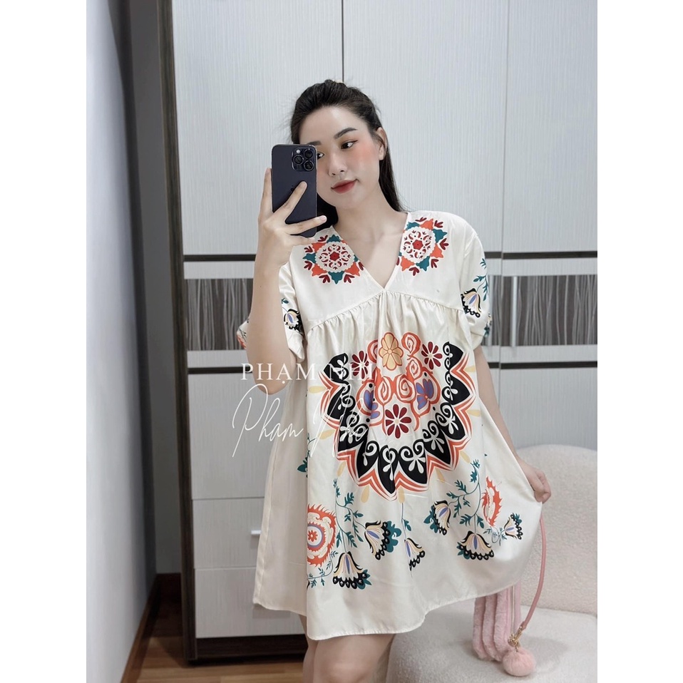 Đầm babydoll thổ cẩm Quảng Châu thiết kế chất thô mềm dày dặn, Váy kiểu nữ đi biển trẻ trung rẻ đẹp