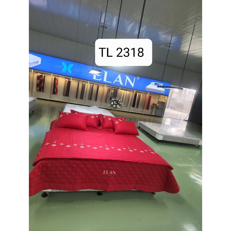 Bộ chăn ga ELan Hàn Quốc cao cấp cotton satin DB TL2318 gồm: Ga phủ, chăn chần bông 4 mùa, 4 vỏ gối nằm, 1 vỏ gối ôm