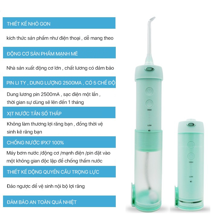 Máy tăm nước ZOLELE MH-10 - bình chứa nước 200ml với 5 chế độ phun nước