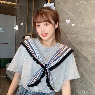 Áo Thun Ngắn Tay Phối Ruy Băng Phong Cách Preppy Hàn Quốc Thời Trang Mùa Hè Hàng Mới Dành Cho Bạn Nữ