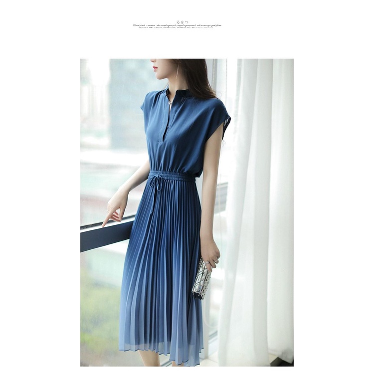 Đầm váy voan dập li màu ombre hàng quảng châu hottrend Xiny D2023