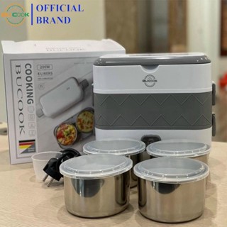 Hộp Cơm Cắm Điện Văn Phòng BUCOOK, Hâm Nóng Thức Ăn gồm 2 Tầng 4 Ngăn, chất liệu Inox 304 Cao cấp