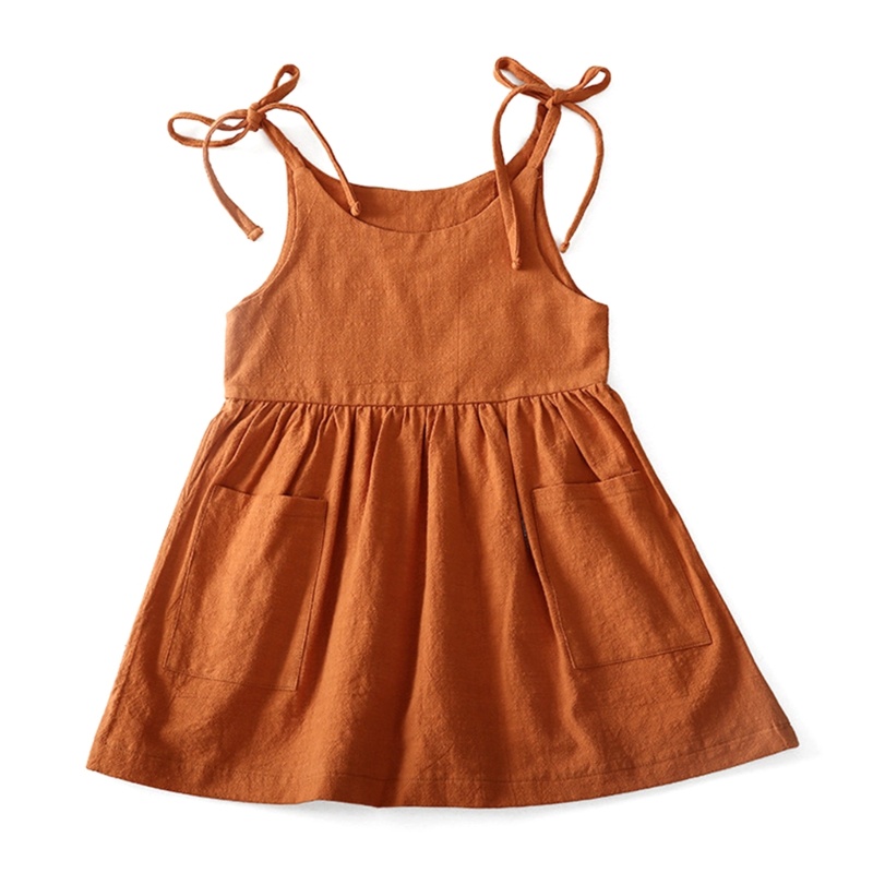 Đầm Công Chúa Không Tay Bằng Vải Lanh Thoáng Khí Thời Trang Mùa Hè Dành Cho Bé Gái