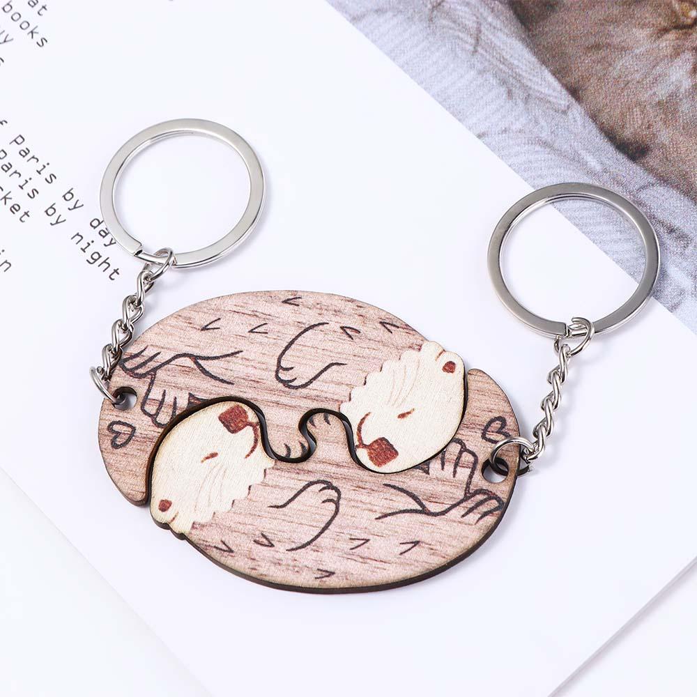 REBUY1 Móc Khóa Cặp Đôi Bằng Gỗ Dễ Thương