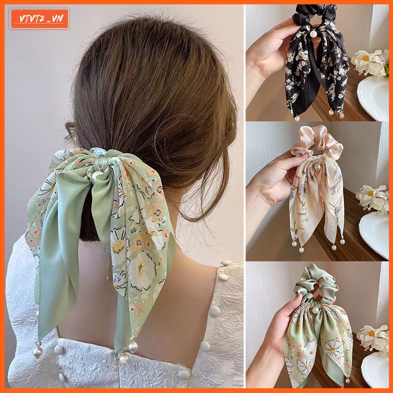 Dây Cột Tóc Co Giãn Đính Nơ Họa Tiết Hoa Nhỏ Xinh Xắn Thời Trang Cho Bạn Gái