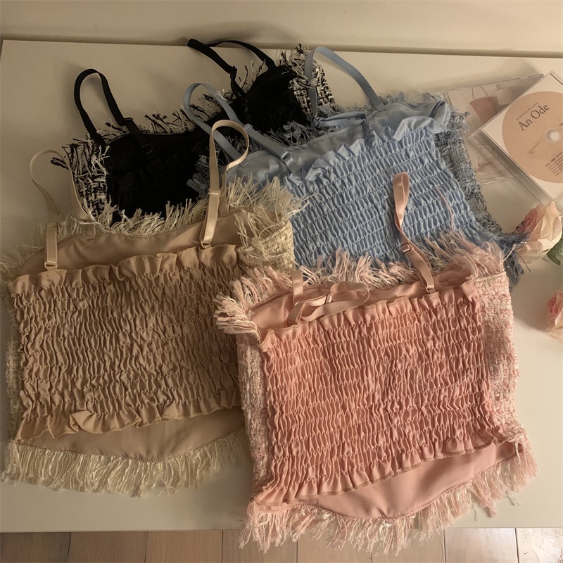 Áo hai dây phối tua rua phong cách Hàn Quốc với 4 màu tùy chọn