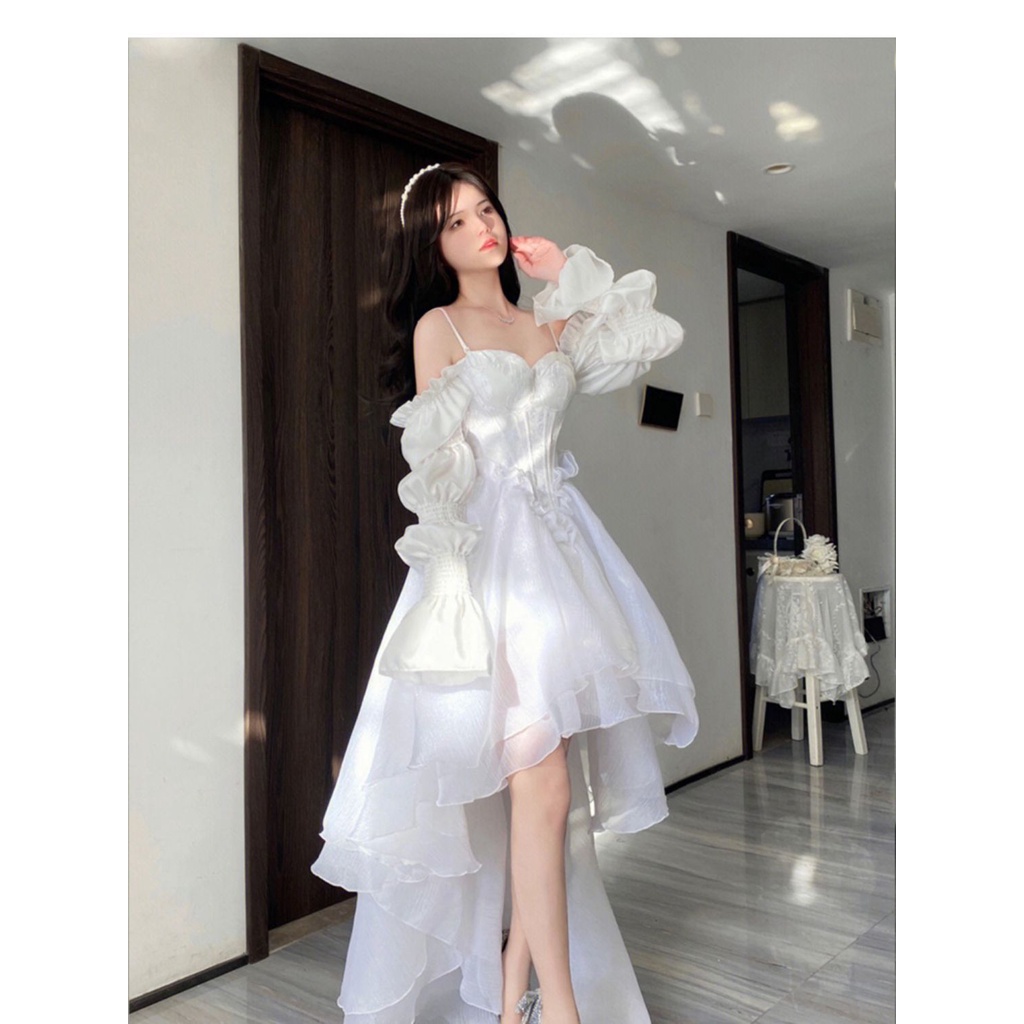 Đầm Công Chúa Hai Dây Màu Trắng Phong Cách Retro Pháp Thời Trang Mùa Xuân 2023 Mới
