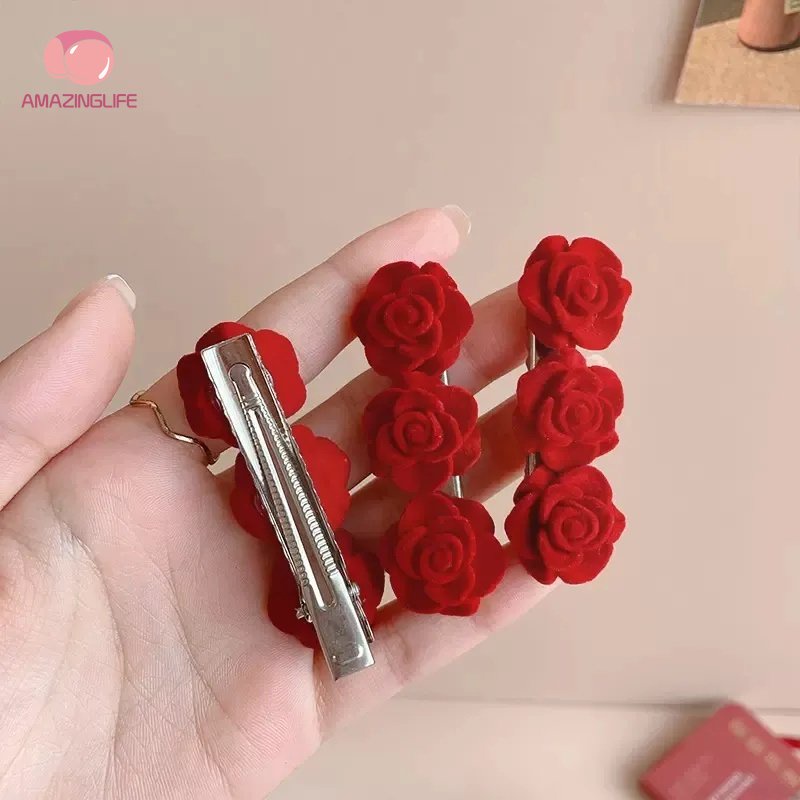 Kẹp Tóc Mái Hiên Hình Hoa Hồng Đỏ Phong Cách Hàn Quốc Ngọt Ngào Cao Cấp