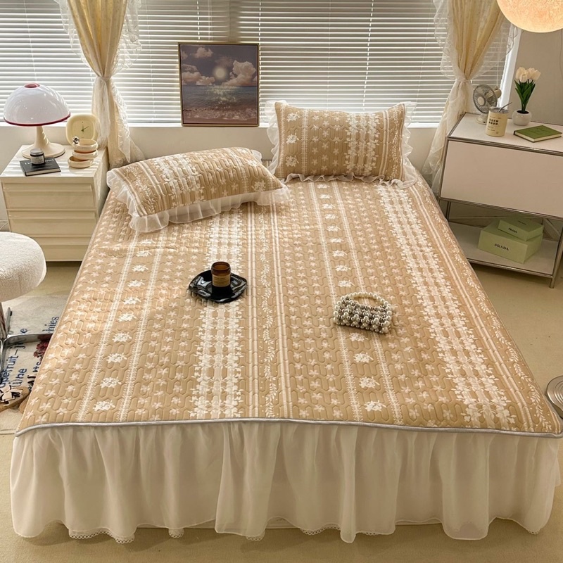 Ga trải giường cao su non phủ bèo ren công chúa - hàng thiết kế cao cấp - cân mọi đệm dày