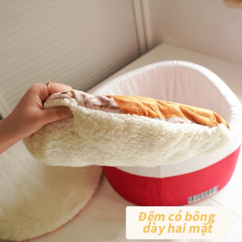 Đệm Nằm Cho Thú Cưng Hình Hộp Mì Ramen, Ổ Nằm Cho Chó, Mèo Bằng Bông Dày Dặn