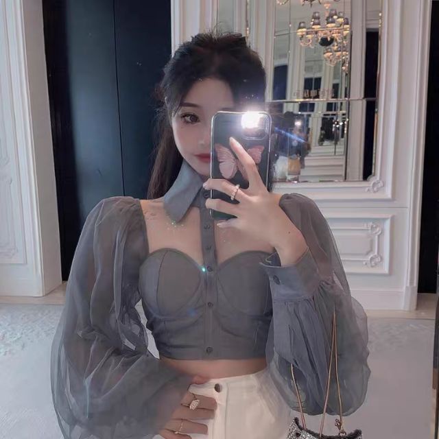 Áo cúp trễ vai crop - Hàng Quảng Châu