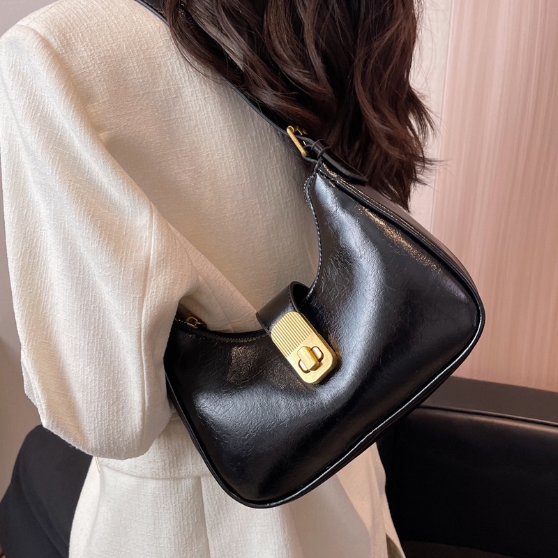 Túi Xách JASMIN NOIR Da PU Đeo Chéo Có Khóa Hình Bán Nguyệt Thời Trang Cho Nữ