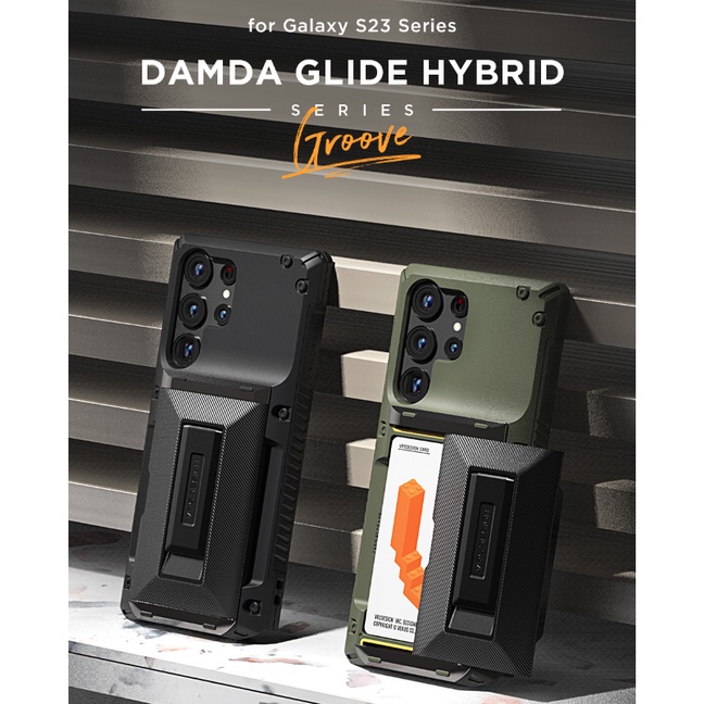 Ốp Điện Thoại Màu Xanh Lá / Đen Có Rãnh Cho Galaxy S23 Ultra Plus S23 +