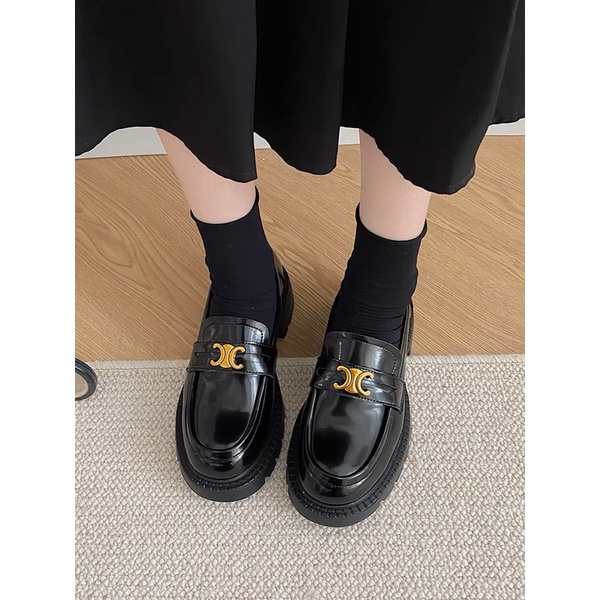 Giày Moca mũi tròn phong cách Retro đế cao 4cm