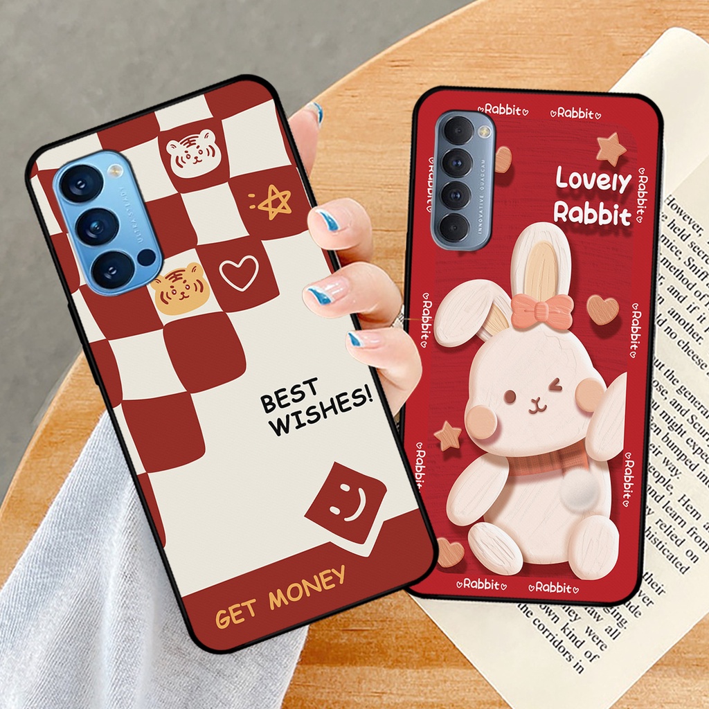 Ốp lưng Oppo Reno 4 / Reno 4 Pro / Reno4 / Reno4 Pro in hình caro đỏ, thỏ hồng may mắn, lovely rabbit