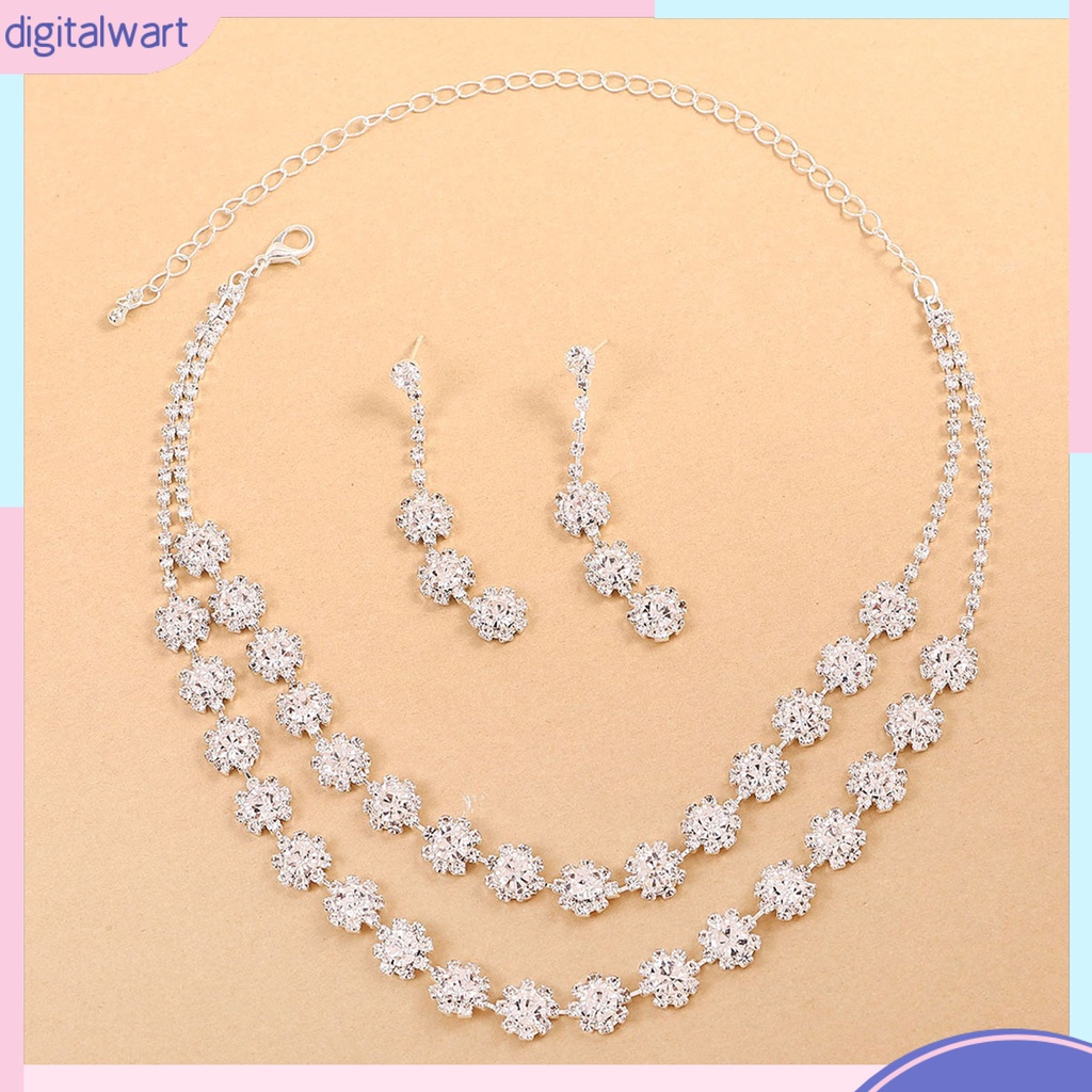 [DIWA] 1 Set Vòng cổ Và Bông Tai Bằng Hợp Kim Lấp Lánh Thanh Lịch