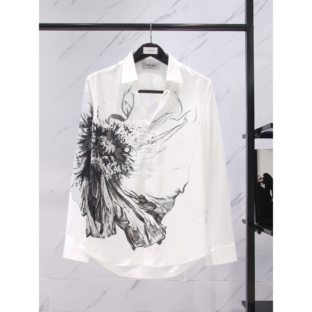 Áo Sơ Mi Tay Dài Phối Họa Tiết Loang Màu Một Bên Lạ Mắt Siêu Cá Tính