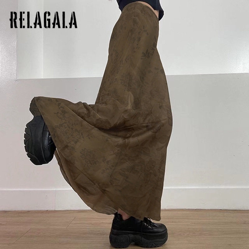 Chân Váy Dài Lưng Cao In Họa Tiết Phong Cách Retro Thời Trang 2023 Cho Nữ