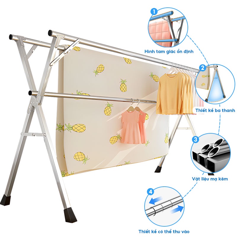 Giàn Phơi Thông Minh Gấp Gọn,Sào phơi quần áo Inox 304 Cao cấp Siêu Bền, Chịu Tải 50kg