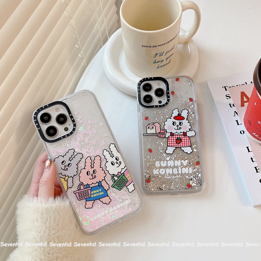 Ốp Điện Thoại Acrylic Mềm Chống Sốc Phối Kim Tuyến Nước Hình Thỏ Dễ Thương Cho iPhone 14 13 12 11 Pro Max