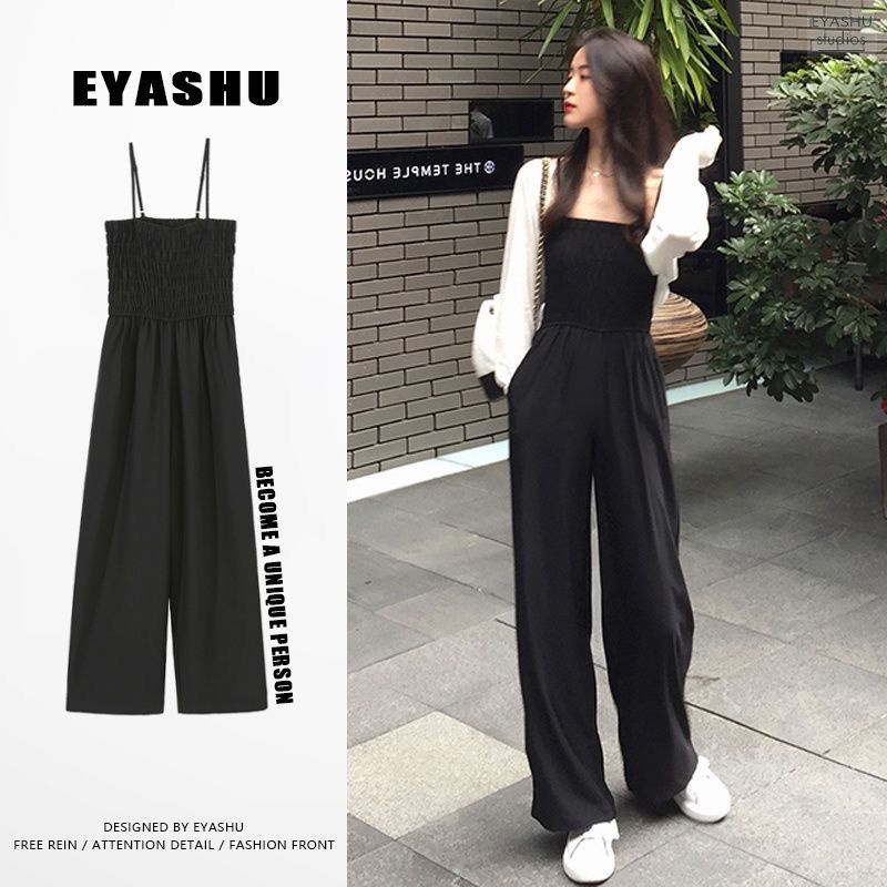 Jumpsuit Màu Đen Thiết Kế Đơn Giản Thời Trang Mùa Hè Theo Phong Cách Nhật Bản