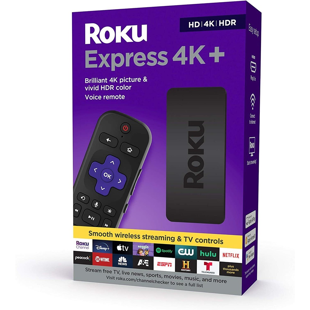 🔥 Thiết bị phát truyền hình Roku Streaming Express 4K+ 3941R  hoặc 4K 3940R - with Roku Voice Remote, TV Control