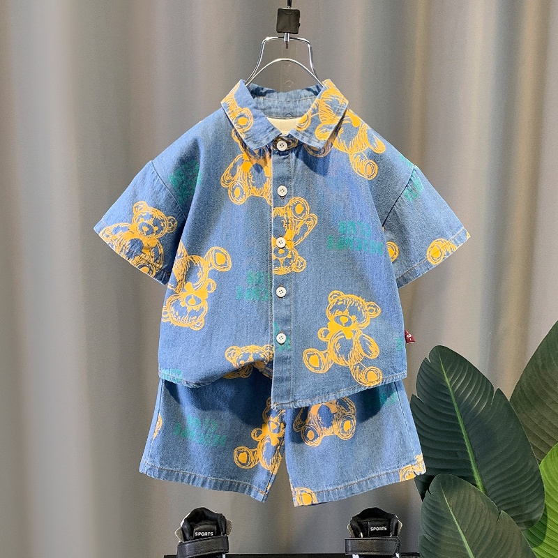 Set Đồ Mùa Hè 2 Món Gồm Áo Khoác Denim + Quần Ngắn Thời Trang Cho Bé Trai