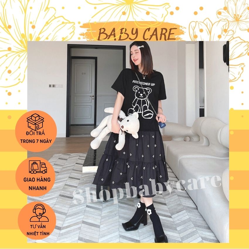 VÁY BẦU COTTON HỌA TIẾT GẤU DỄ THƯƠNG- VÝ BẦU MÙA HÈ KIÊU DÁNG NHẸ NHÀNG XINH XẮN PHÙ HỢP ĐI CHƠI