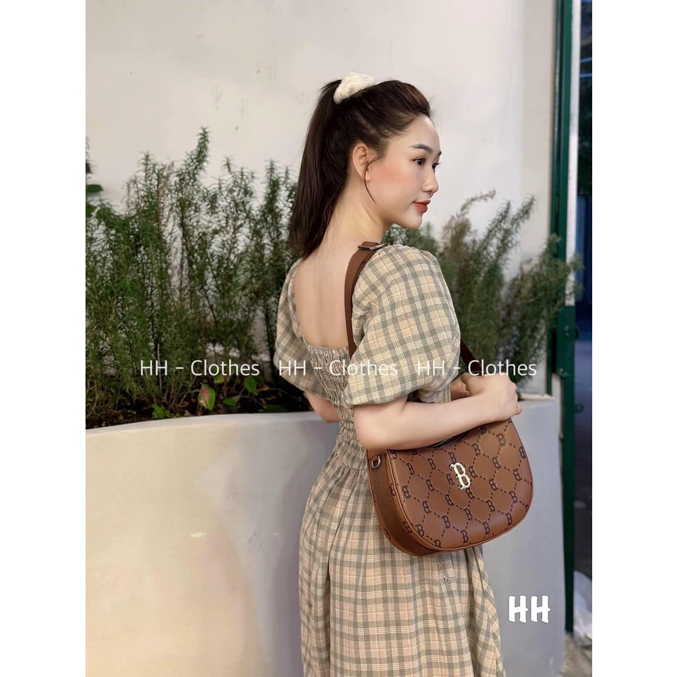 VÁY KẺ CỔ CHỮ U TAY BỒNG DÁNG XOÈ DÀI