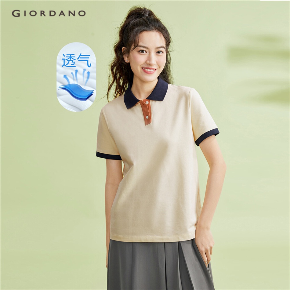 GIORDANO Áo polo nữ ngắn tay phiên bản fit phối màu thiết kế tương phản 05313394 | BigBuy360 - bigbuy360.vn