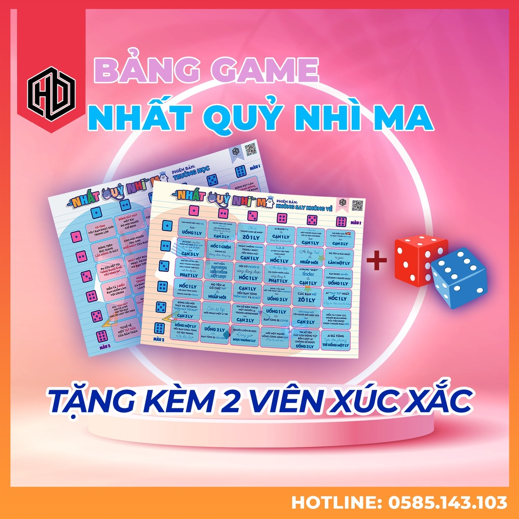 Bảng Game "Nhất Quỷ Nhì Ma" - Tặng Kèm 2 Viên Xúc Xắc - Trò Chơi Drinking Game Khuấy Đảo Cuộc Chơi, Tụ Tập Bạn Bè