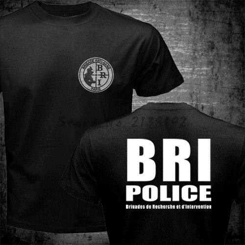 Áo Thun Nam 100% Cotton Màu Đen In Chữ Police Forces Unit Gign Raid Bri