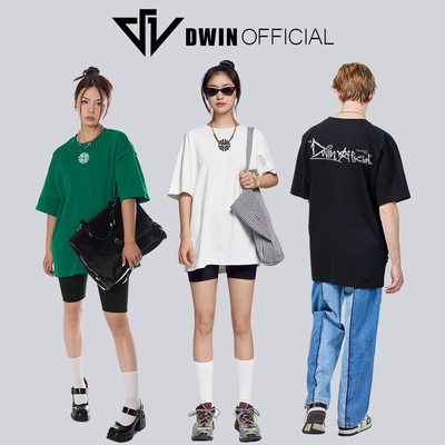 Áo thun unisex DWIN SIGNATURE logo thời trang basic tee phông trơn nam nữ tay lỡ oversize form rộng AT02C