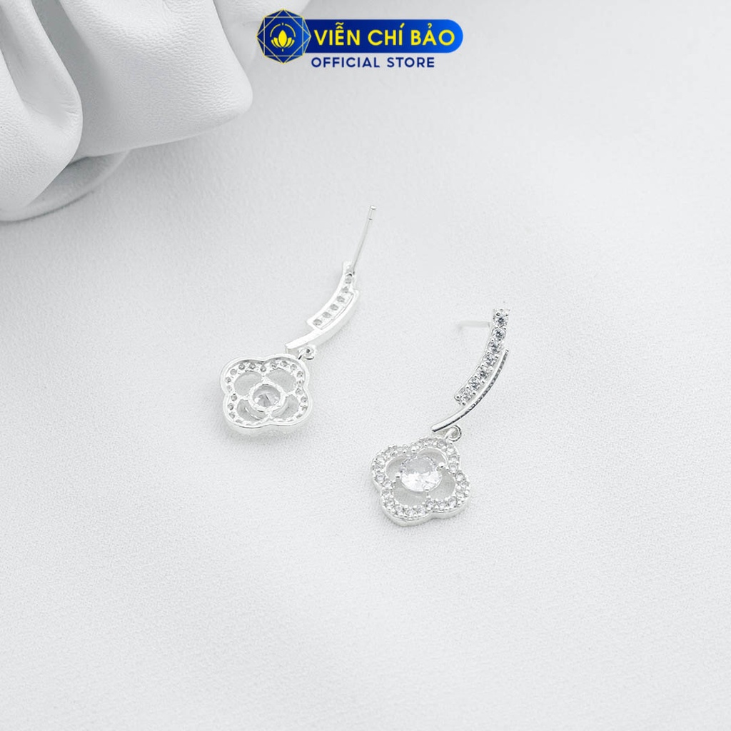 Khuyên tai bạc nữ cành hoa đá vuông chất liệu bạc 925 thời trang phụ kiện trang sức nữ Viễn Chí Bảo B400767