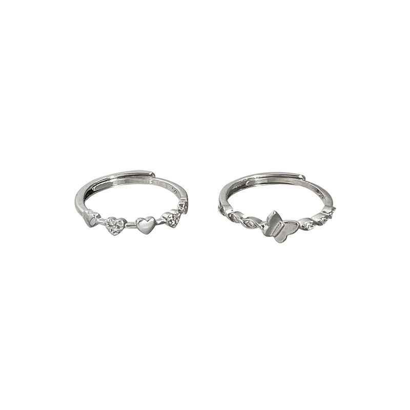 Set 2 Nhẫn Bạc Đính Đá Pha Lê Đơn Giản Phong Cách Hàn Quốc