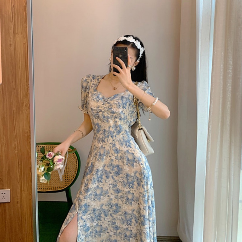 Đầm Mori Dáng Dài Họa Tiết Tranh Sơn Dầu Hoa Chuông Sơn Dầu Dịu Dàng Mùa Hè Niche Tea Break First Love