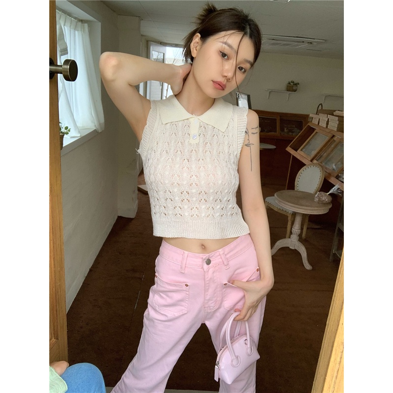 Áo Dệt Kim Sát Nách Dáng Ngắn Thời Trang Cho Nữ