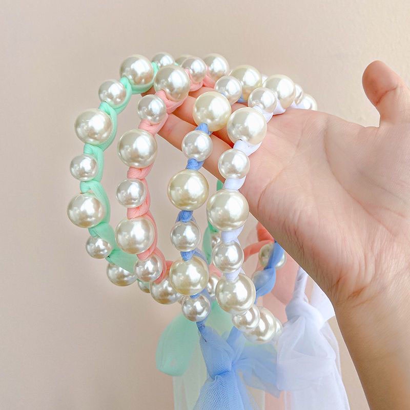 Băng Đô Ren Đính Ngọc Trai Và Nơ Xinh Xắn Cho Bé Gái