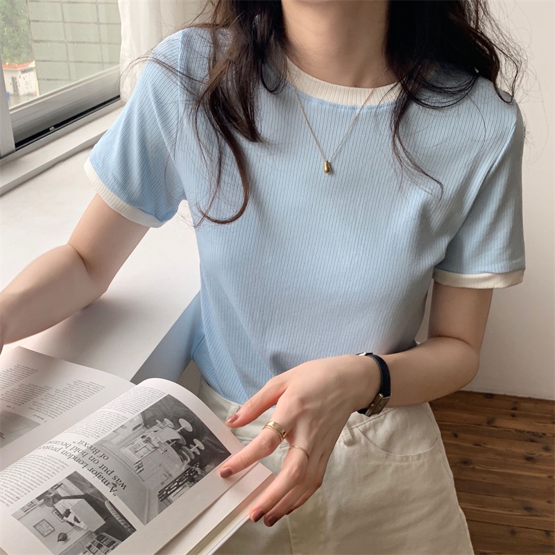 Áo Thun Tay Ngắn Cổ Tròn Màu Sắc Đơn Giản Dành Cho Nữ
