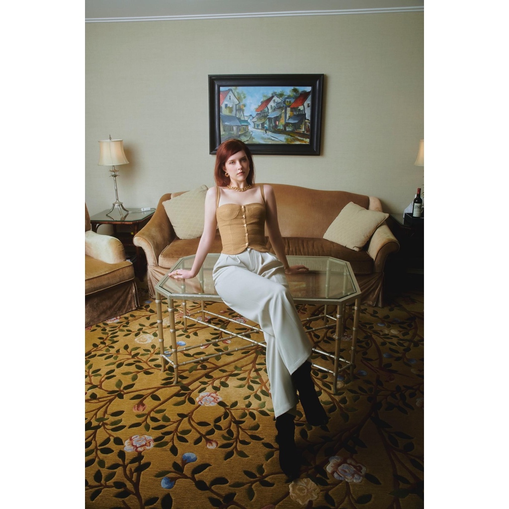 MAVEN - Áo tweed hai dây nâu Auty Brown Top